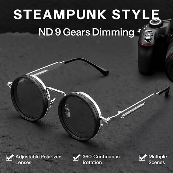 Adjustable Sunglasses Fishing Eyewear for Home Adjustable Brightness Outdoor 1-9 Gears Adjustable Traveling Style Sporting Goods Goggles Rounded Polarized Glasses