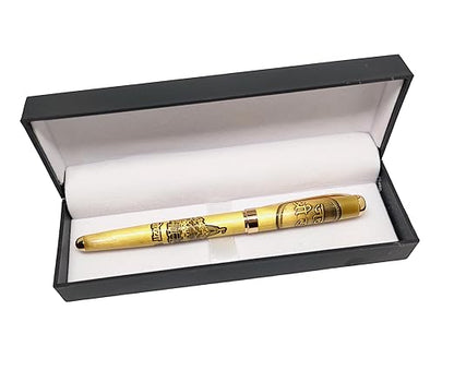 STAR GIFTING Shri Ram Mandir Ayodhya Embossed Metallic Roller Ball Pen with Gift Box (Silver Jay Shri Ram) (Gold)