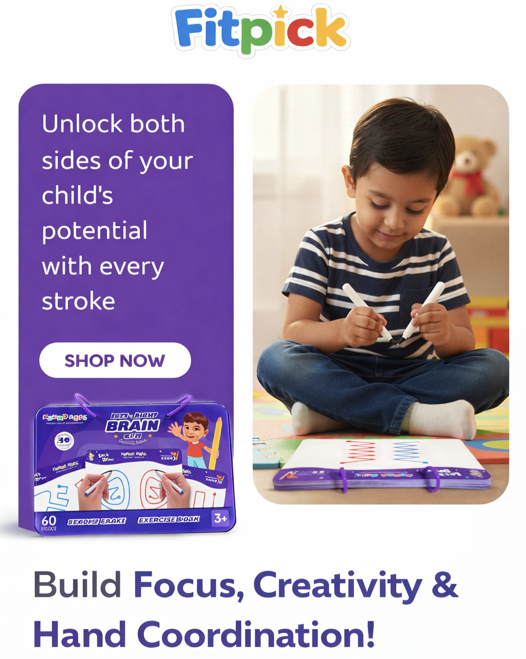 Brain Activity Book - Build Focus , Creativity & Hand Coordination For Kids