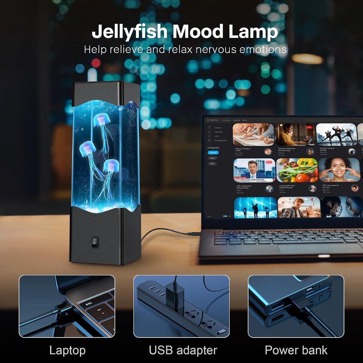 Sea of Dreams LED Jellyfish Aquarium Lamp | Color Changing Night Light | Kids & Adults Room Decor